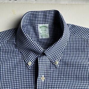 Brooks Brothers Milano , blue checkered American Supima cotton shirt Sz 15.5/33